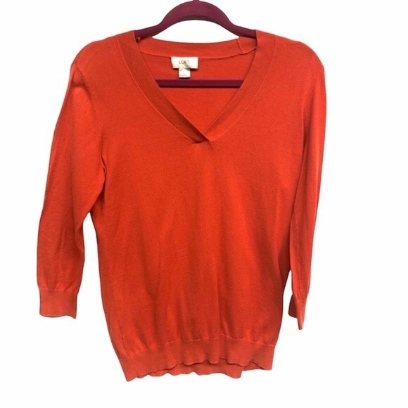 LOFT | redish orange v neck sweater - Picture 1 of 4